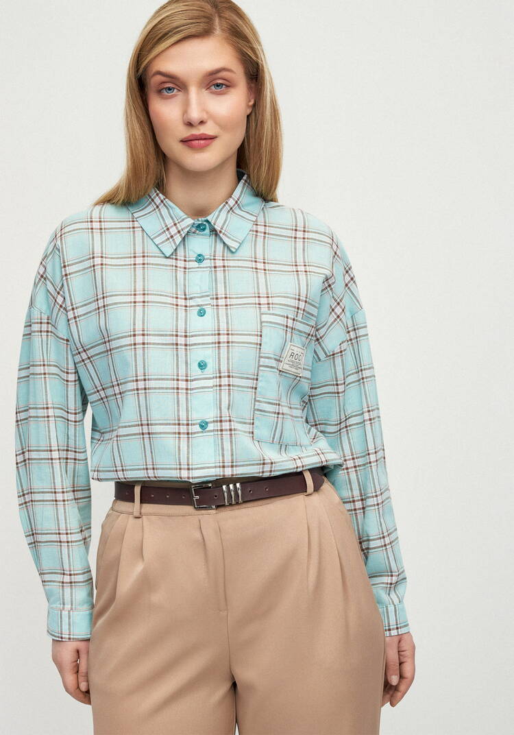 Рубашка в клетку с комбинацией трикотажа шир.  750, рис. 8