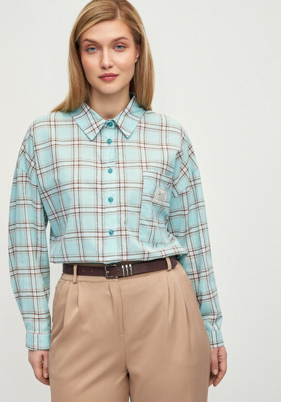 Рубашка в клетку с комбинацией трикотажа шир.  580, рис. 8