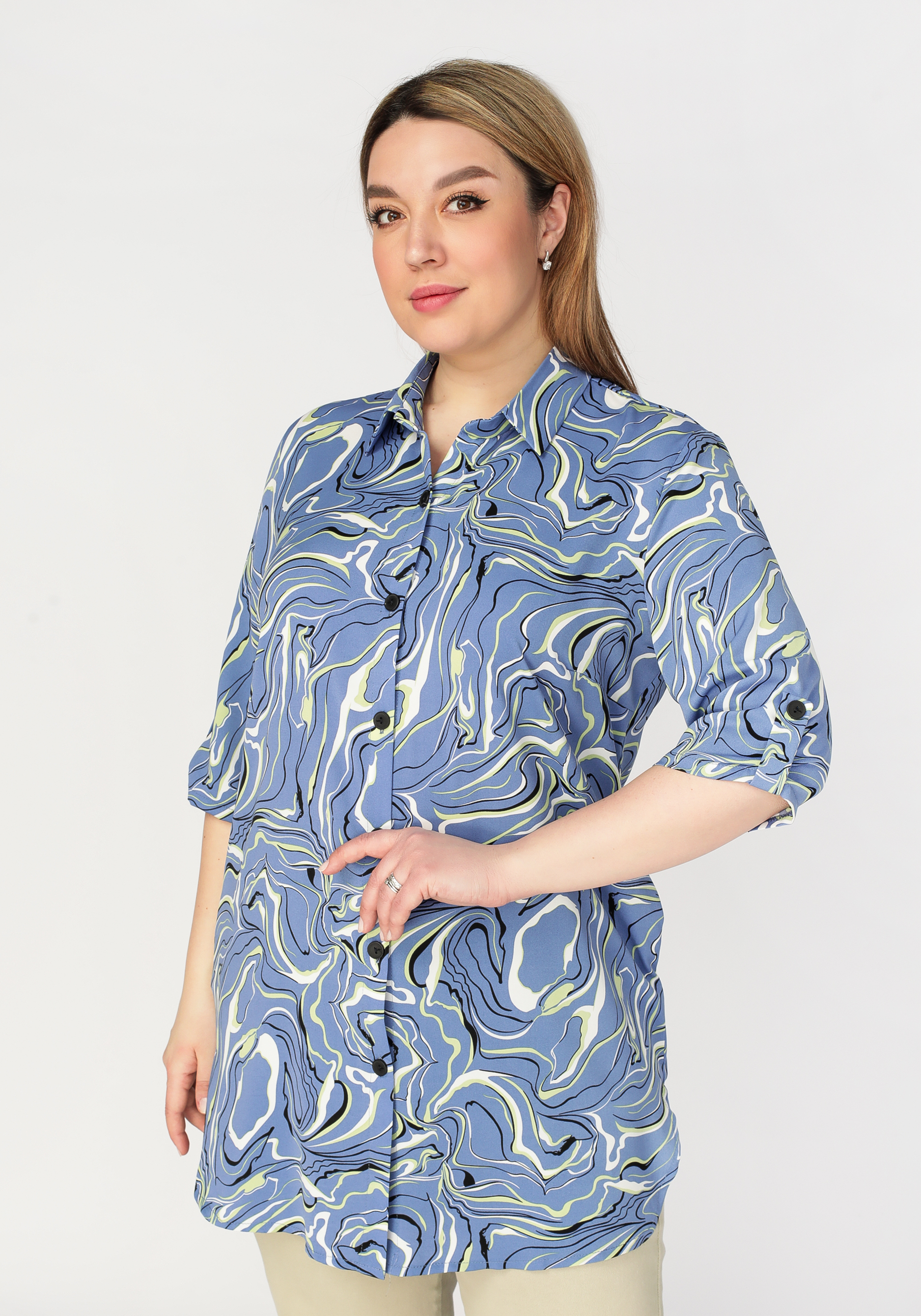 Блуза на пуговицах с принтом "Оливия", размер 56, цвет бежевый - фото 1