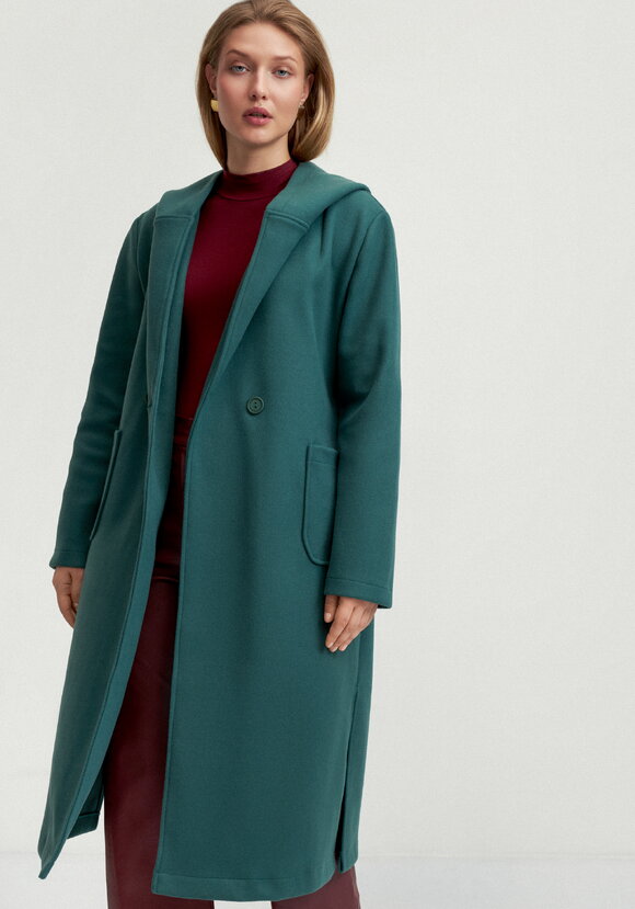 Пальто удлиненное на запах с разрезами шир.  580, рис. 41