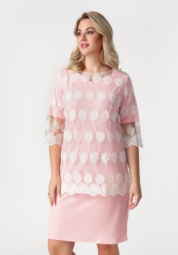 Платье двойка с гипюровой накидкой шир.  580, рис. 1