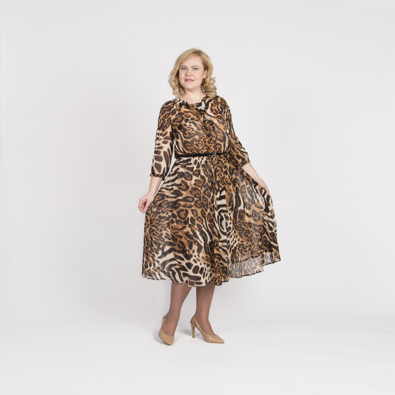 Платье-макси с анималистическим принтом Elletto, цвет коричневый, размер 50 - фото 1