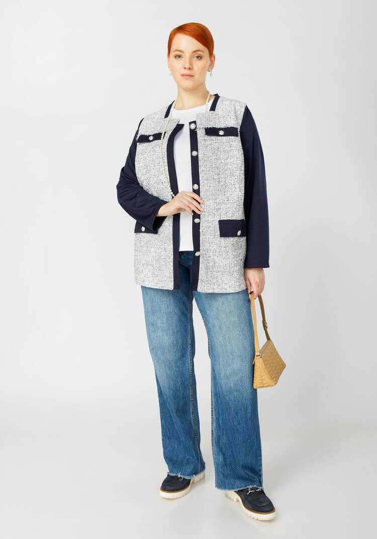 Пиджак на пуговицах с контрастными рукавами шир.  750, рис. 8