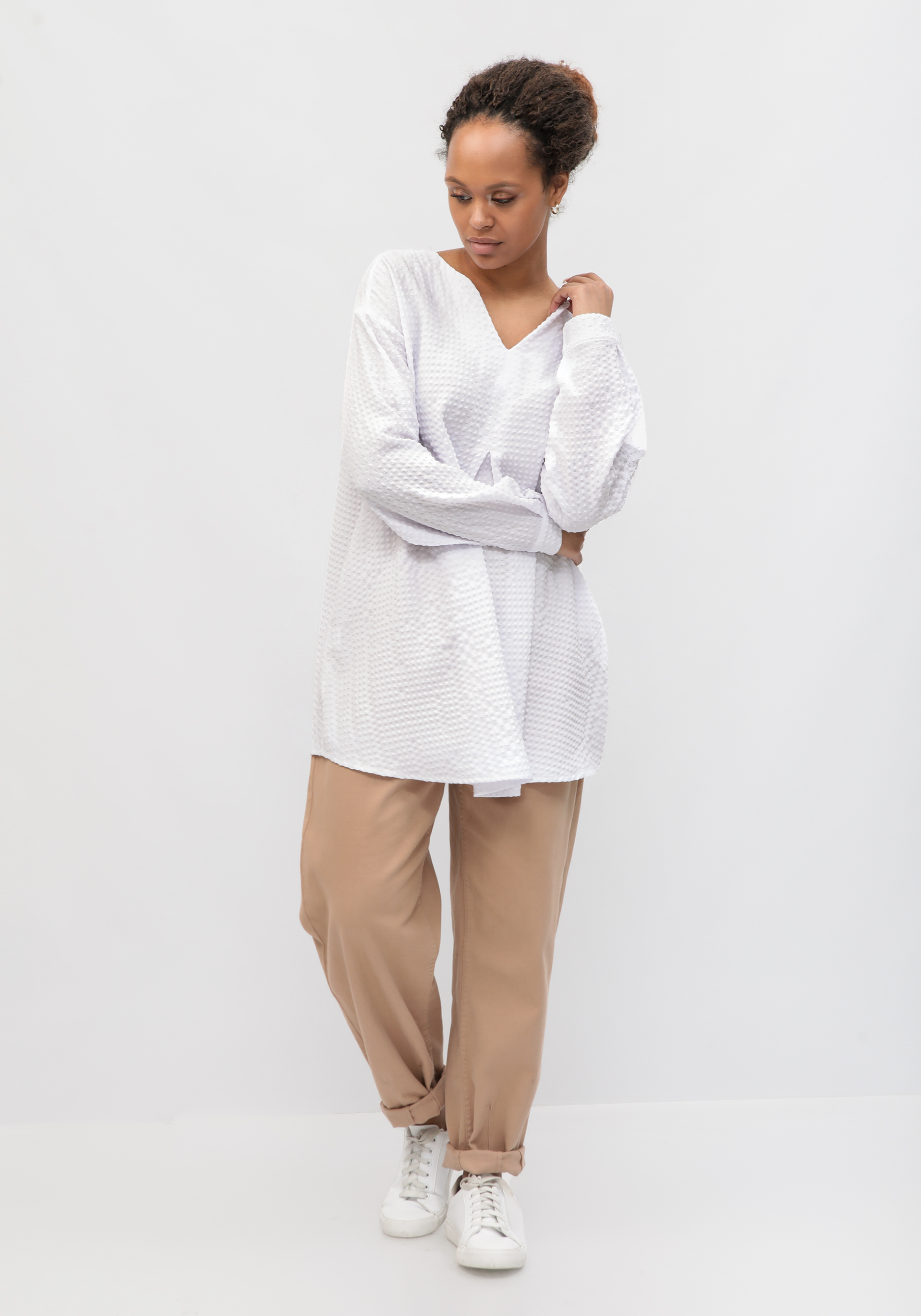 Блуза с мягкой складкой свободного кроя Frida, цвет белый, размер 58-60 - фото 9