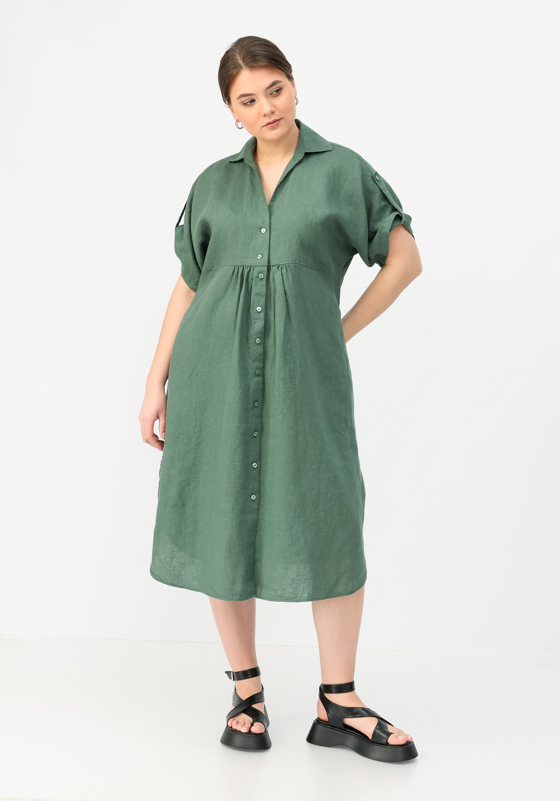 Платье-туника из льна "Оливия" BfC, размер 52, цвет зеленый - фото 2