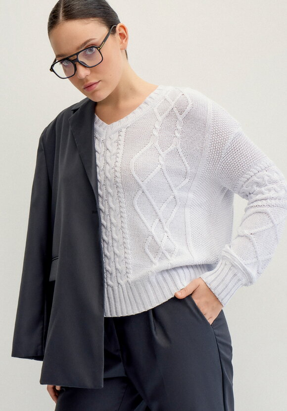 Джемпер женский с рисунком косы и араны шир.  580, рис. 8