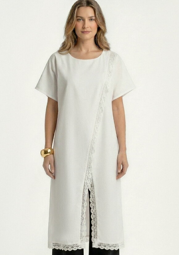 Туника из льна с кружевом Инга шир.  580, рис. 4