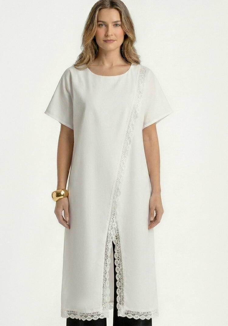 Туника из льна с кружевом Инга шир.  750, рис. 4