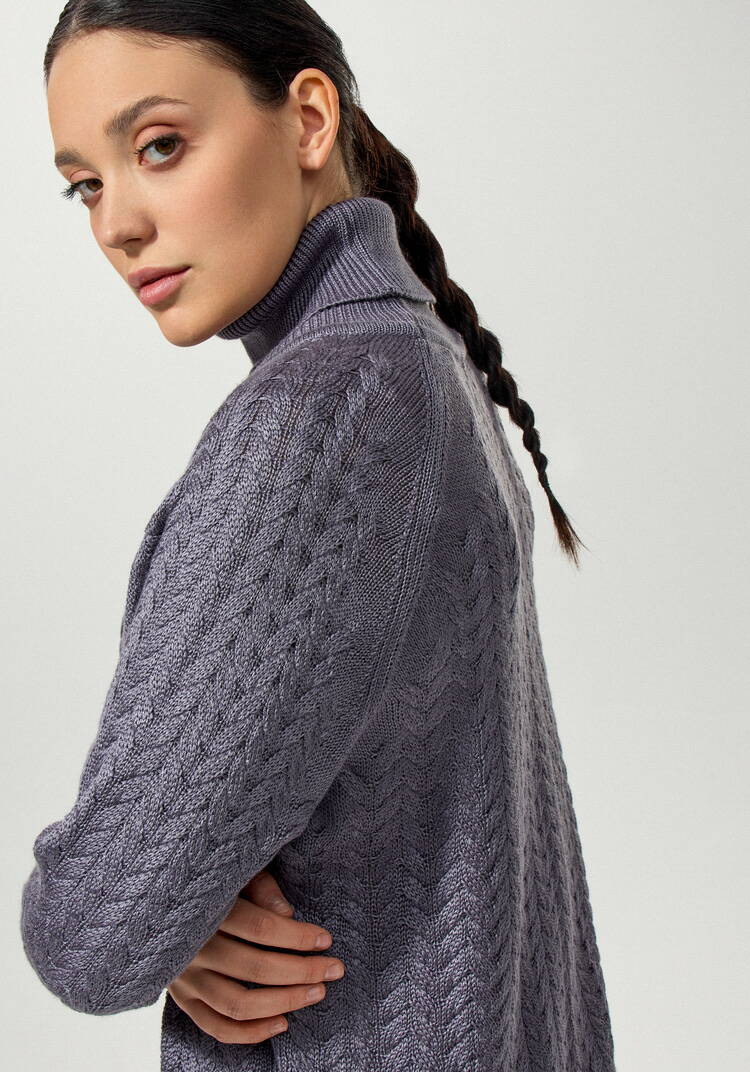 Свитер вязаный с косами и высоким горлом шир.  750, рис. 7