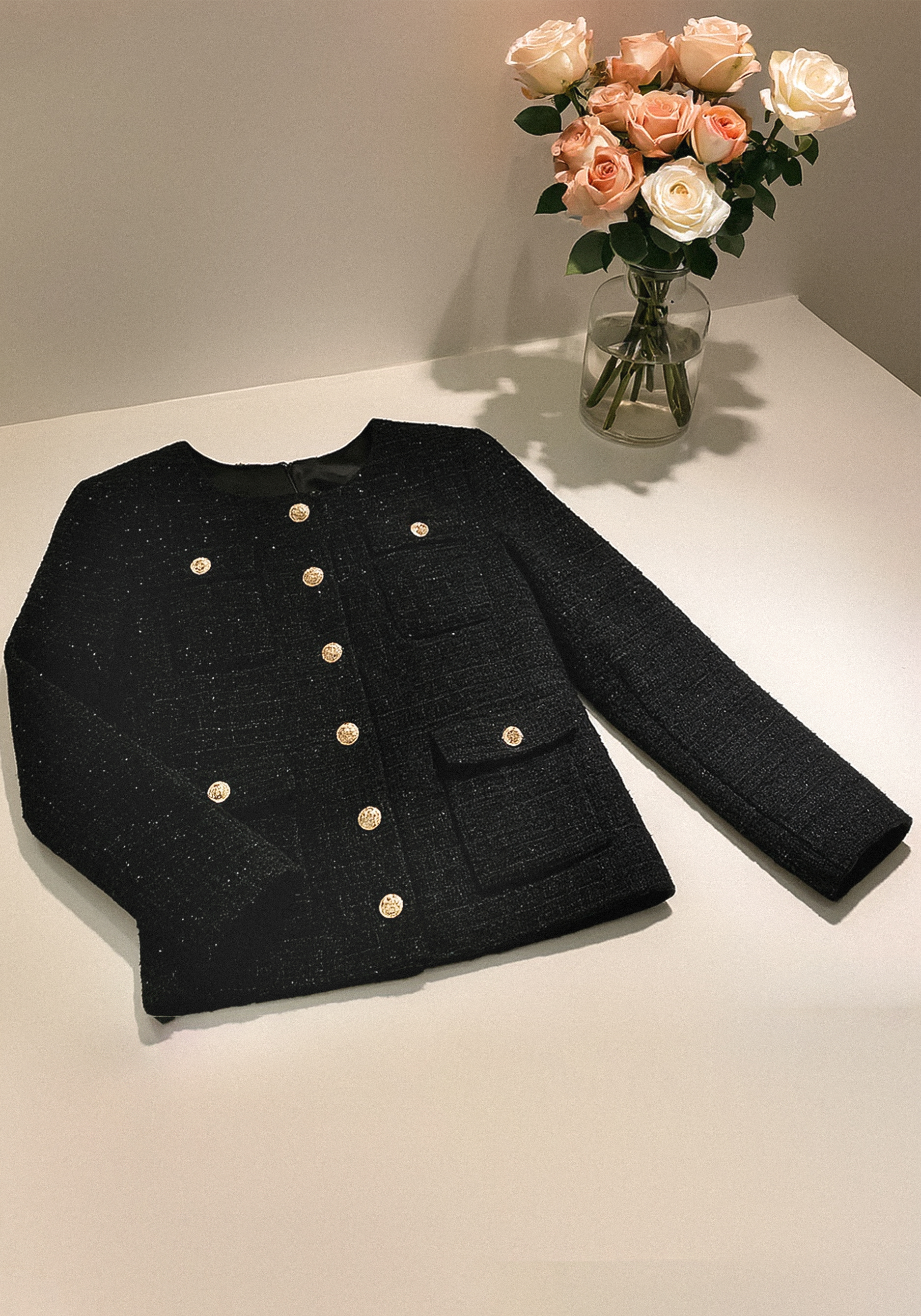 

Жакет однобортный из твида Resale, Черный