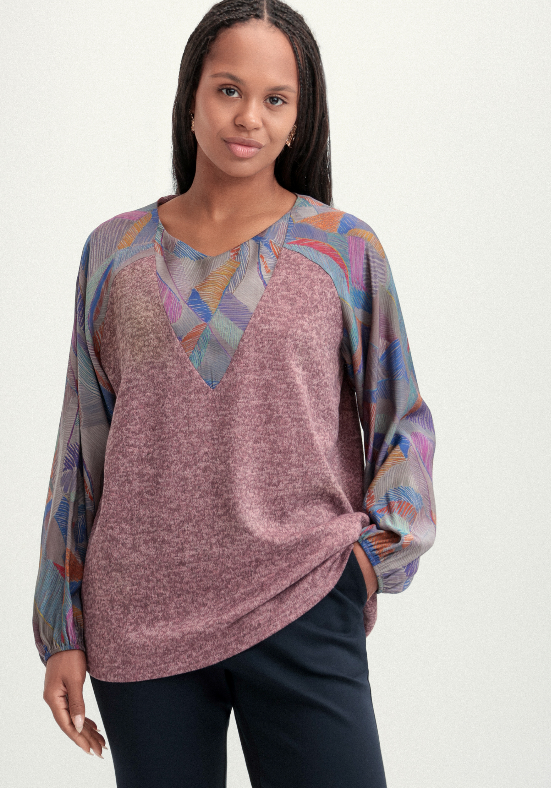 

Блуза трикотажная с красочным принтом, Фиолетовый