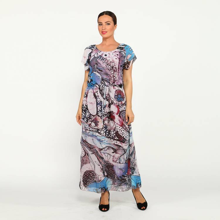 Платье с кулиской на талии и принтом шир.  750, рис. 1