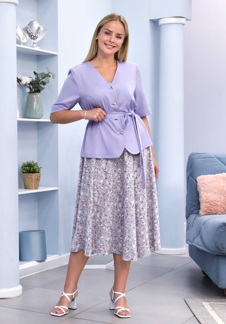 Комплект: блузат+юбка c цветочным принтом шир.  750, рис. 36