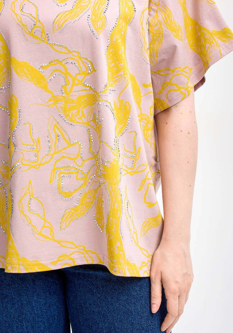 Блуза с оригинальным принтом и стразами шир.  750, рис. 17