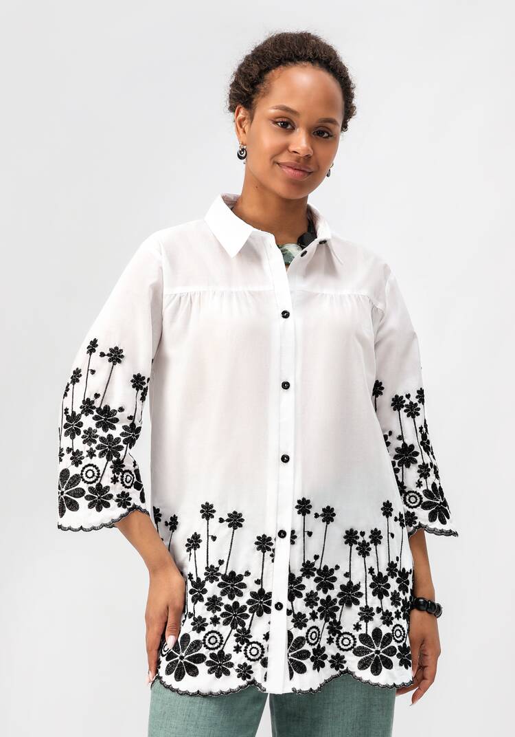 Блуза с цветочной вышивкой на пуговицах шир.  750, рис. 9