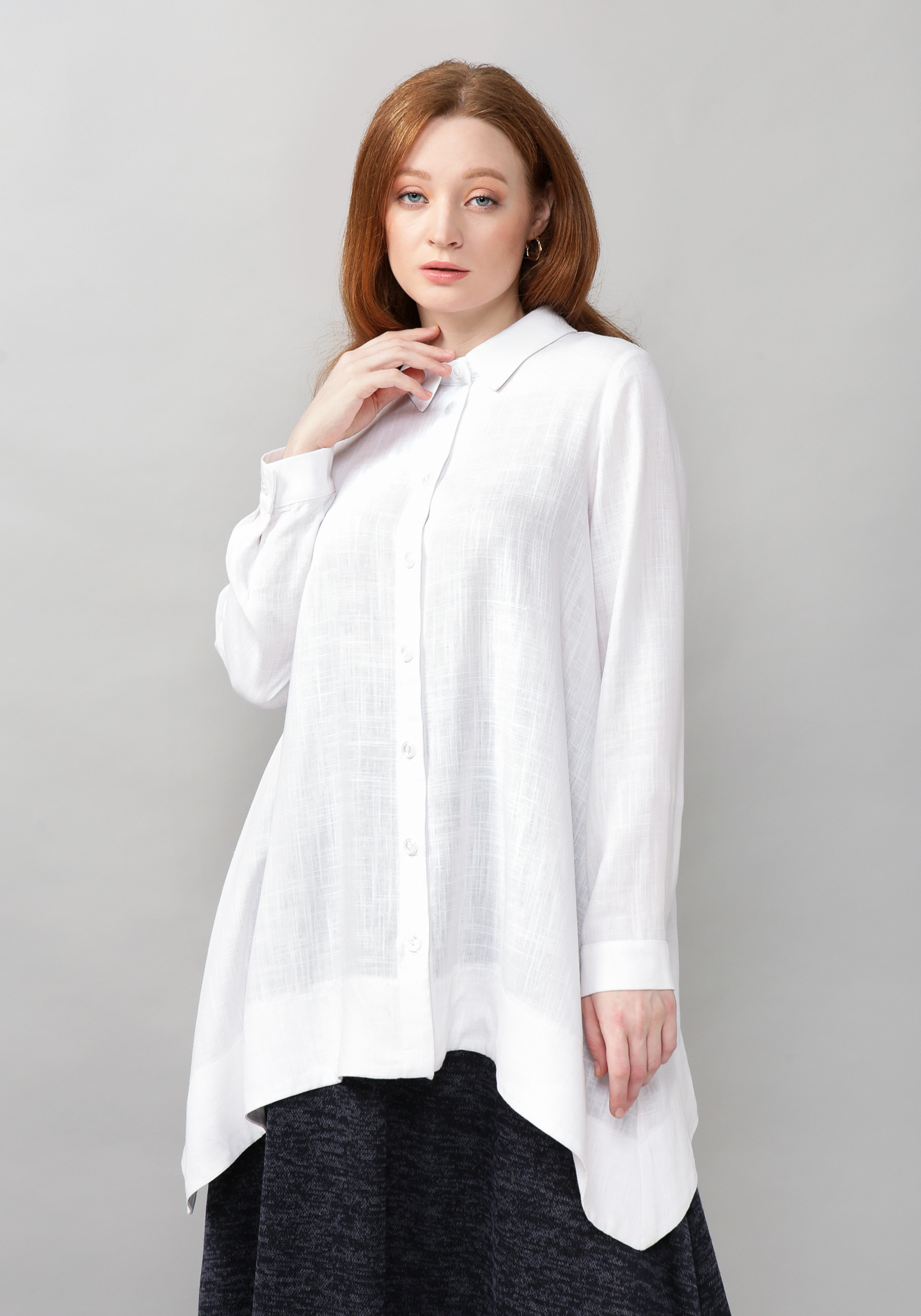 Блуза трапециевидного силуэта на пуговицах жен блуза арт 16 0316 белый р 48