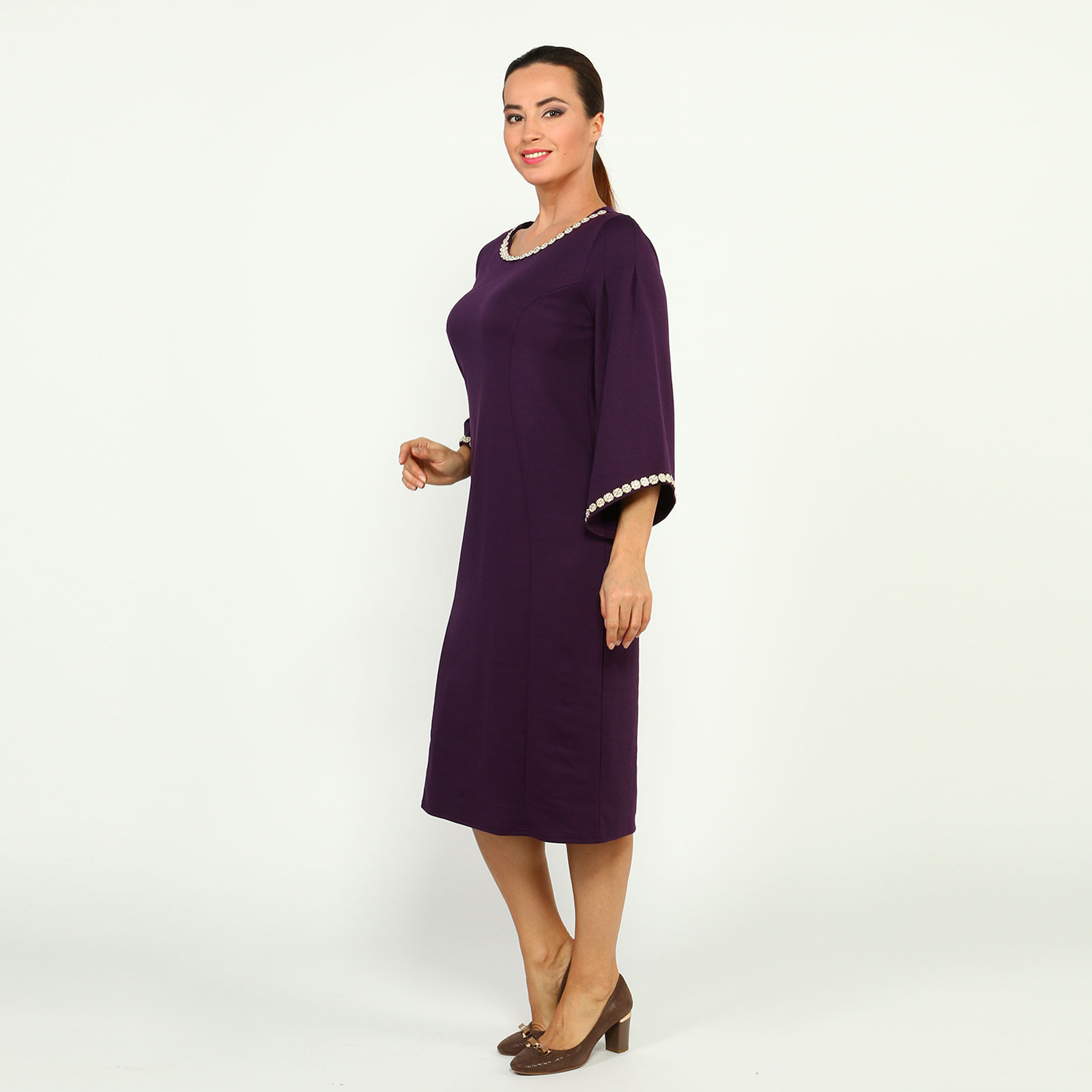 Платье с оригинальными рукавами и декором Bianka Modeno, размер 46, цвет фиолетовый - фото 3