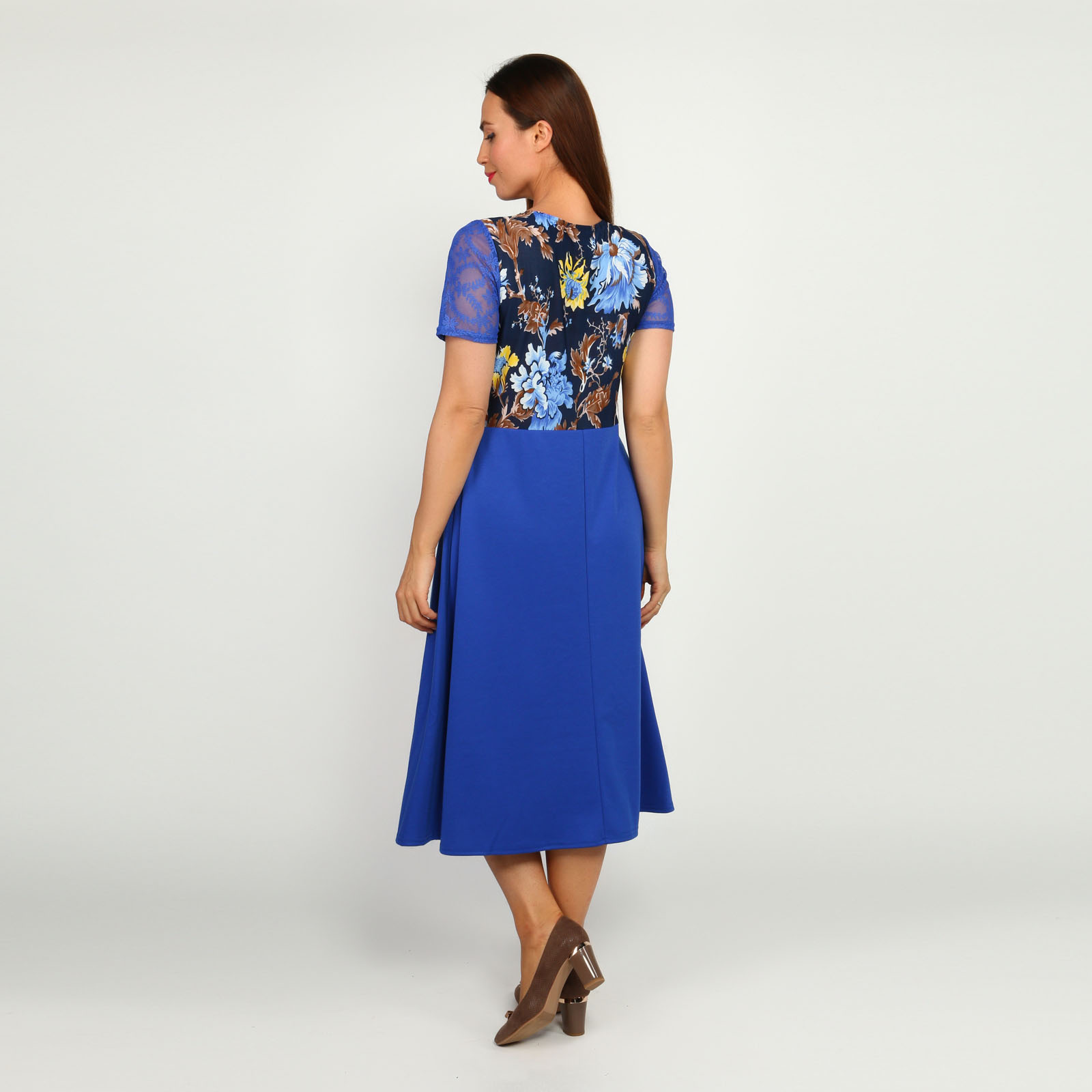 Платье с гипюровыми вставками и принтом Bianka Modeno, размер 54, цвет синий - фото 10