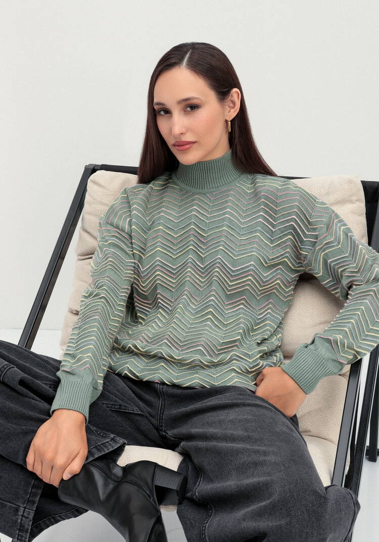 Свитер с высоким горлом и принтом зигзаг шир.  750, рис. 8