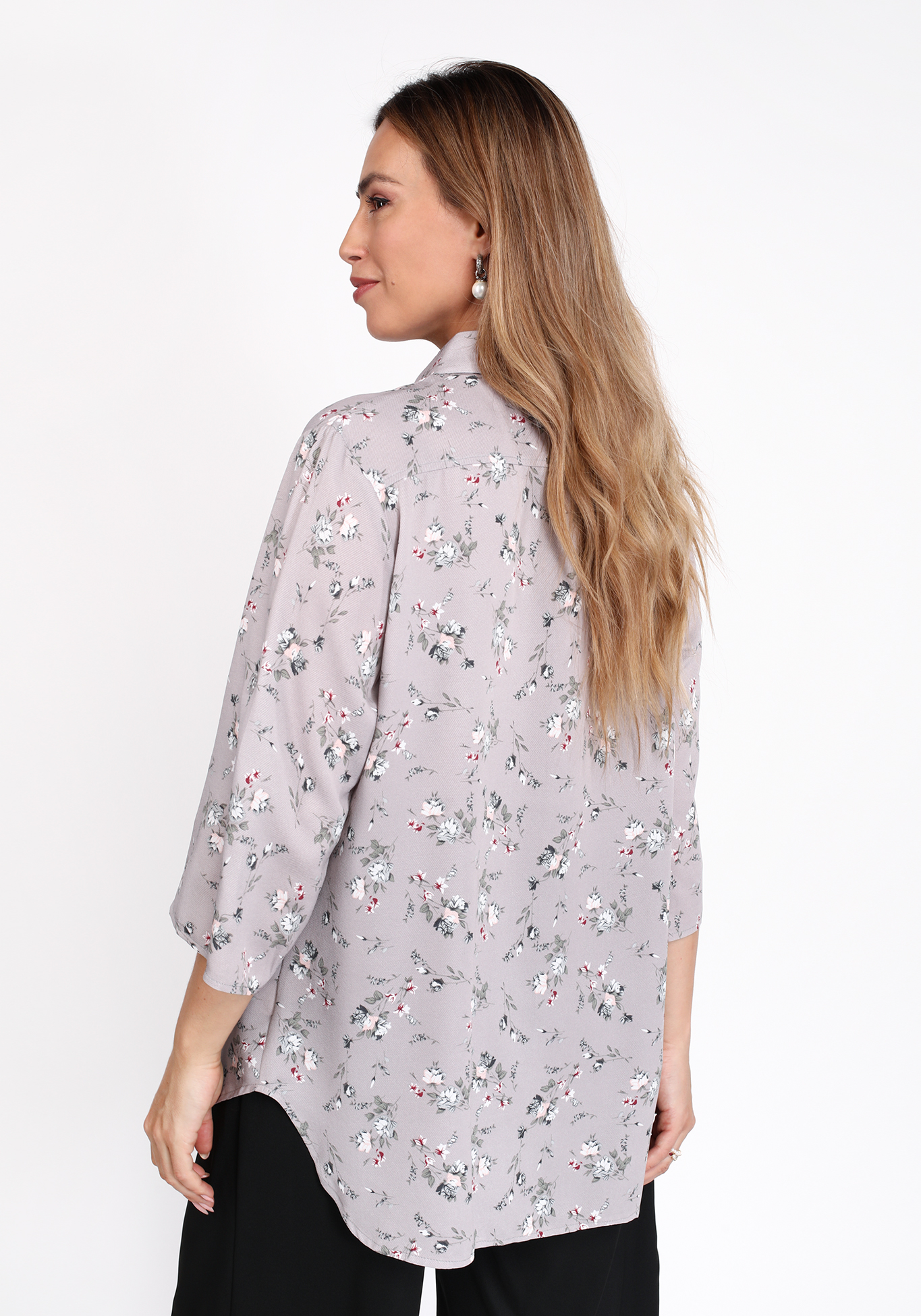 Рубашка на пуговицах с цветочным принтом Bianka Modeno, размер 50 свободная модель - фото 6