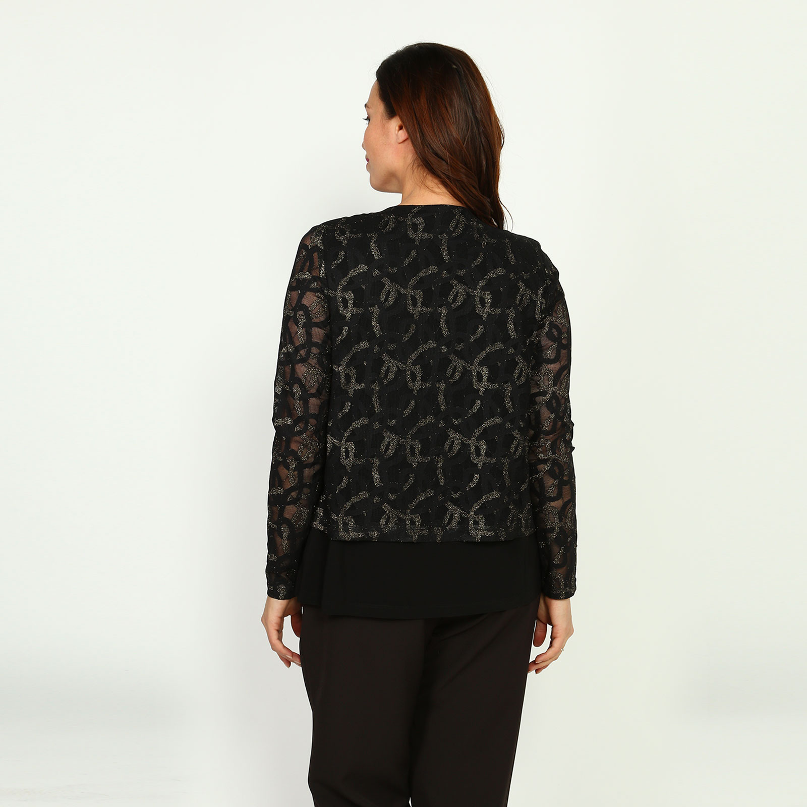 Блуза с эффектом двойки и завязками Elletto Life, размер 48, цвет черно-золотистый - фото 8