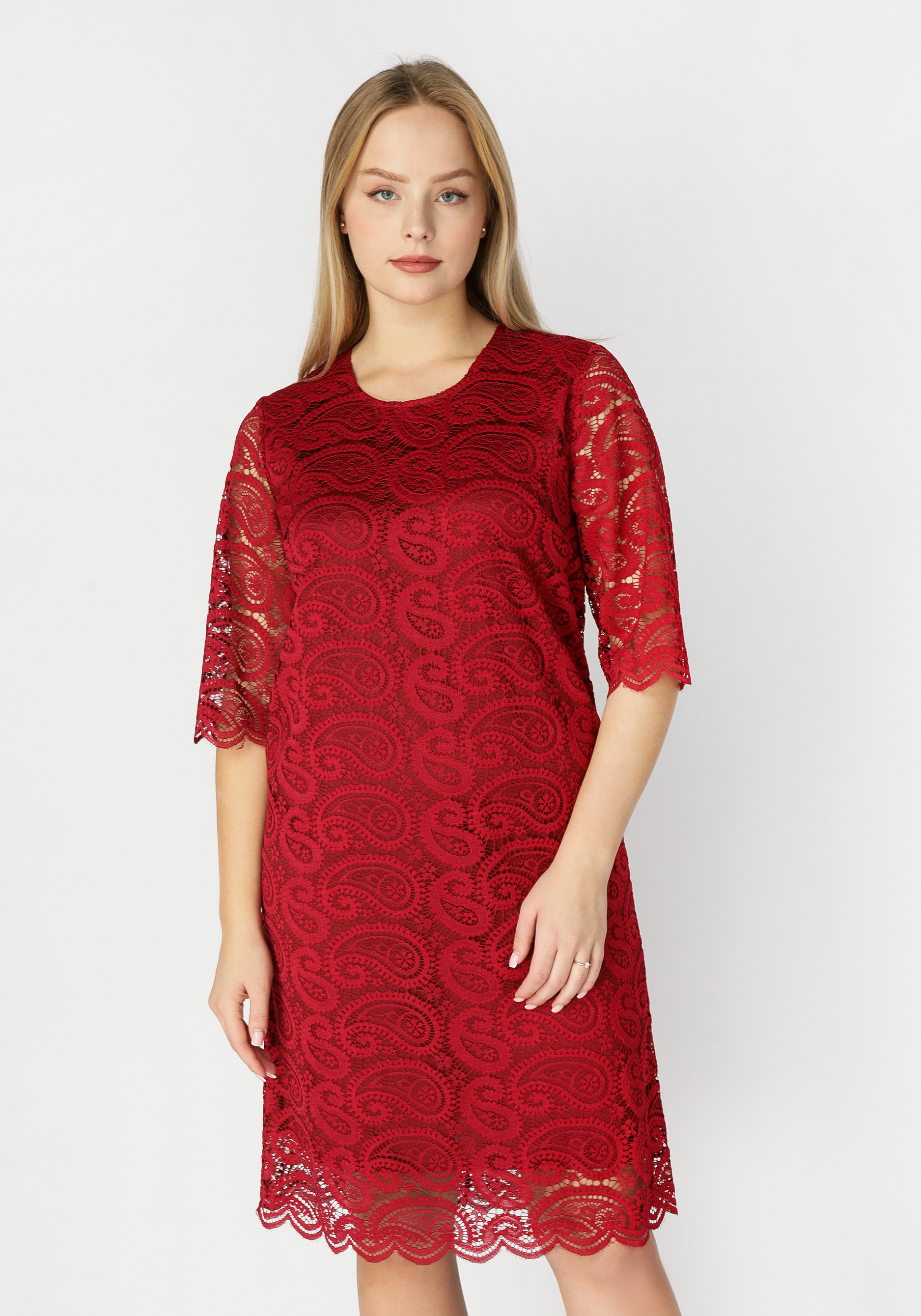 Платье с кружевным рисунком "Пейсли" Julia Weber, цвет бордовый, размер 50 - фото 3