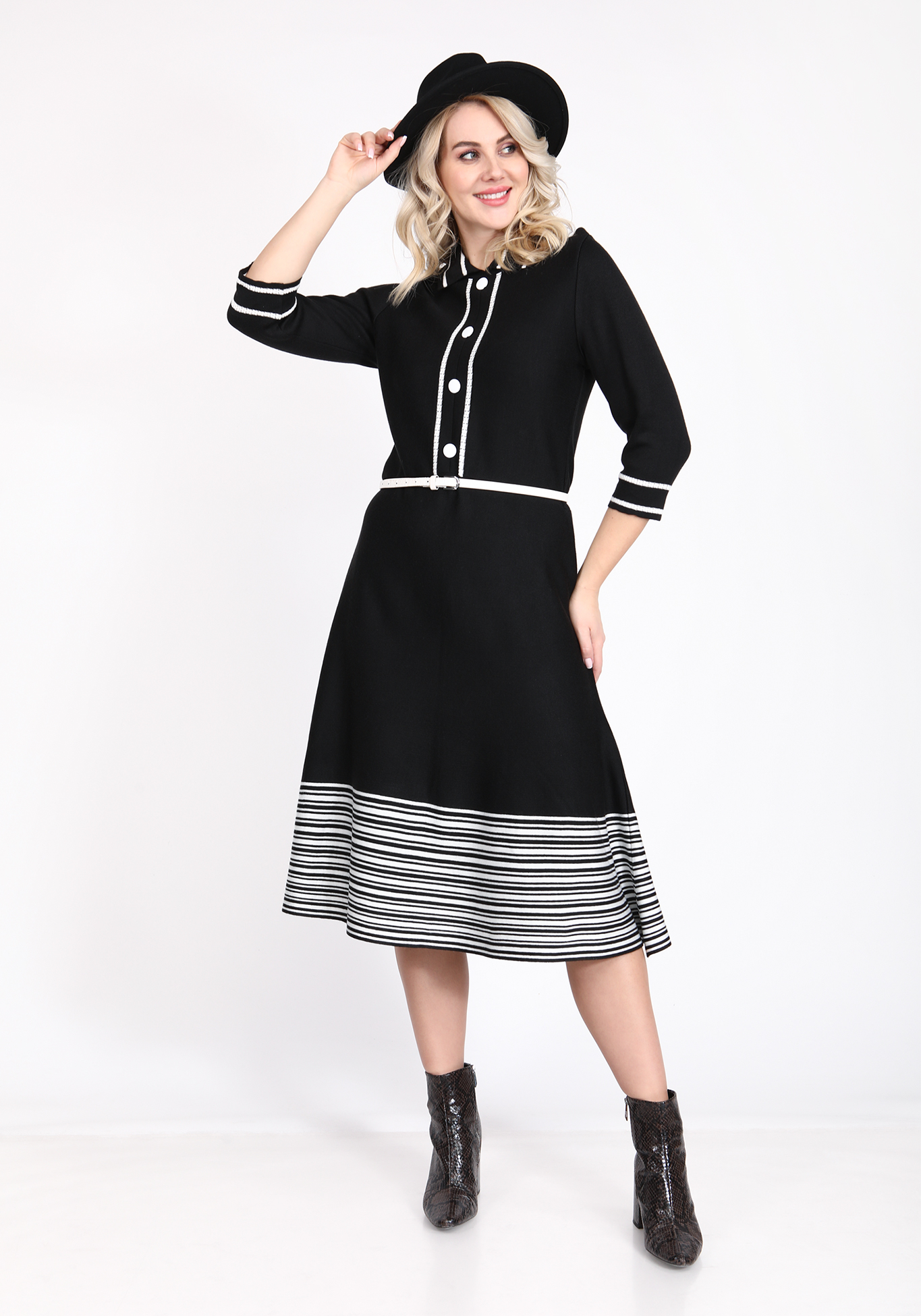 Платье с воротником и полоской по низу Vivawool, размер 48, цвет черный - фото 2