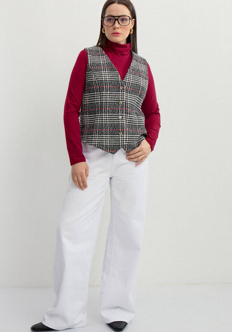 Жилет однобортный с принтом в клетку шир.  750, рис. 6