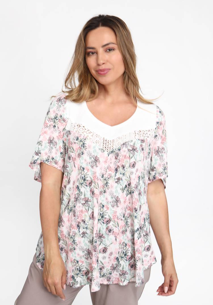 Блуза в цветочек с кружевом шир.  750, рис. 7