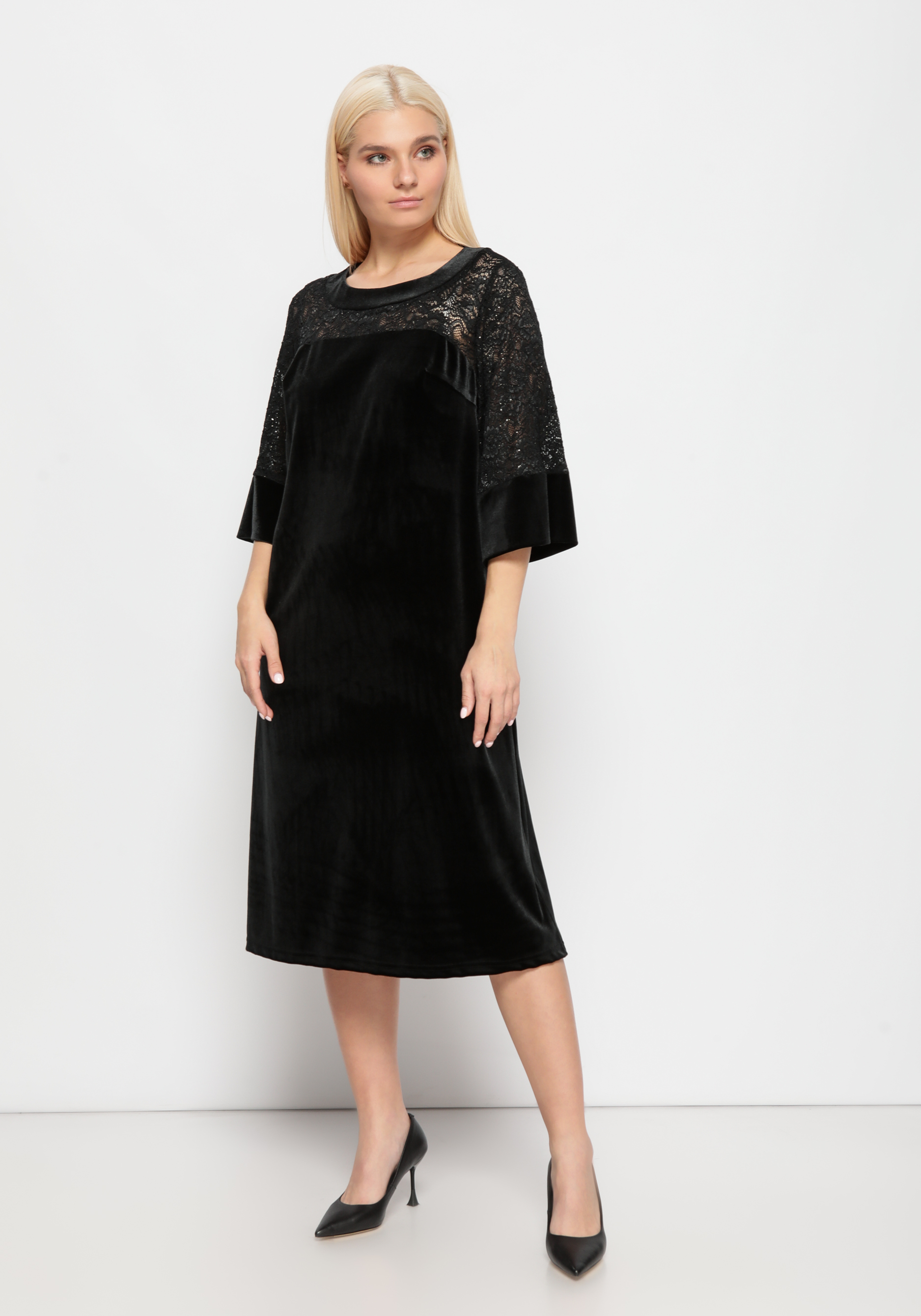 

Бархатное платье с гипюром, Черный