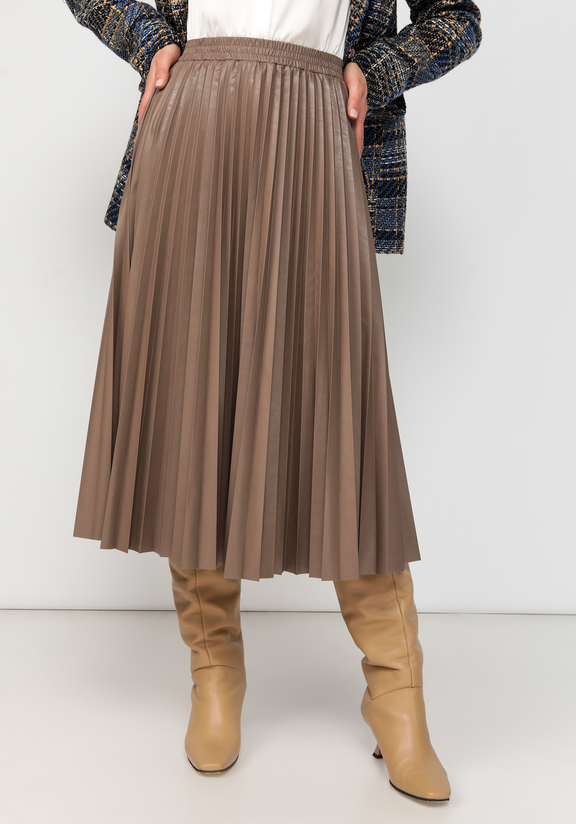 Юбка плиссированная из экокожи женский костюм жилет юбка