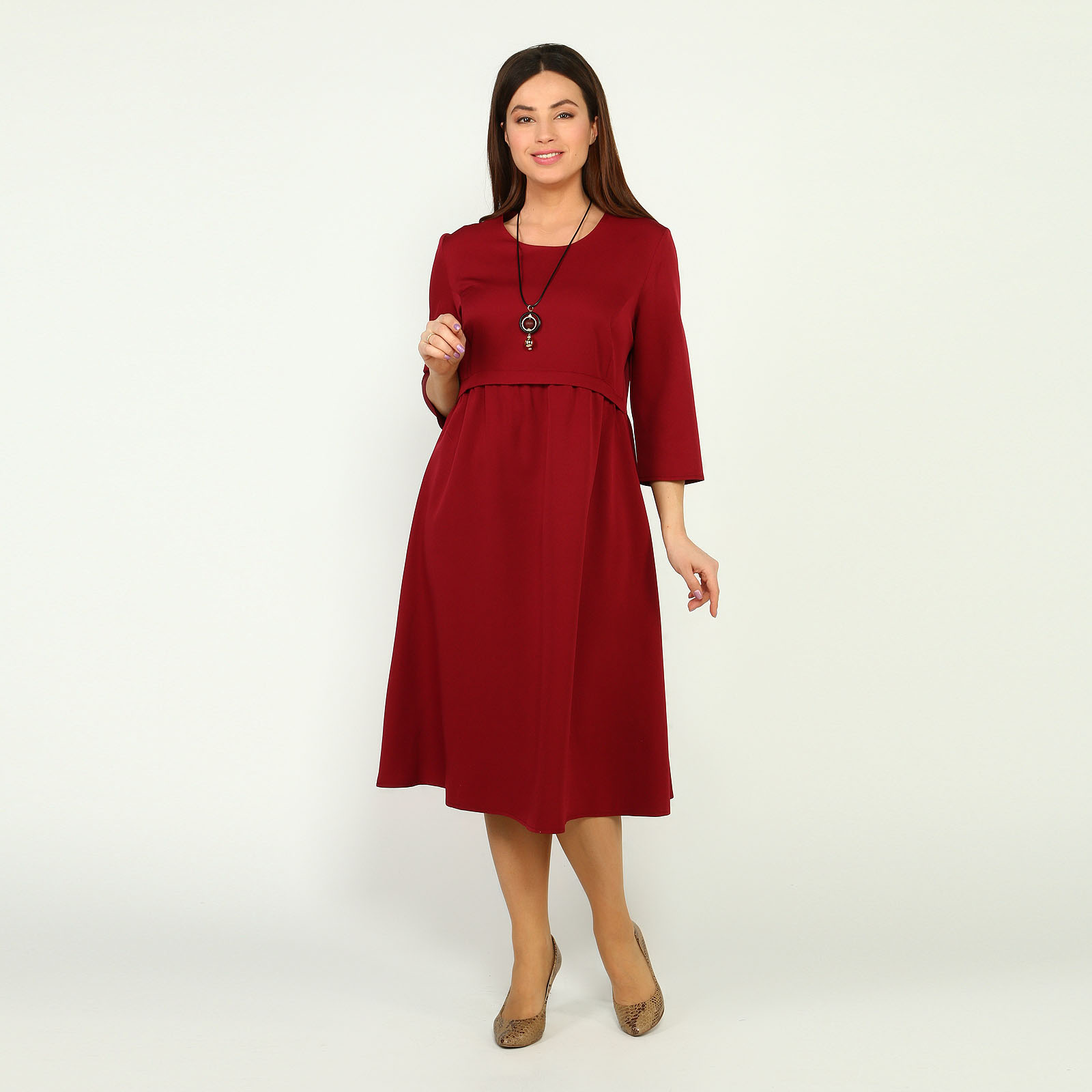 Платье с расклешенной юбкой+украшение Bianka Modeno, размер 64, цвет красный - фото 2