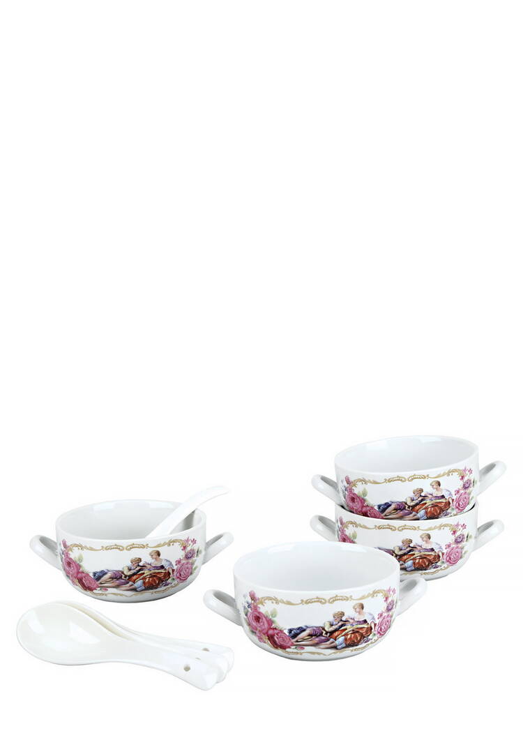 Набор фарфоровых бульонниц с ложками, 4 шт. шир.  750, рис. 4