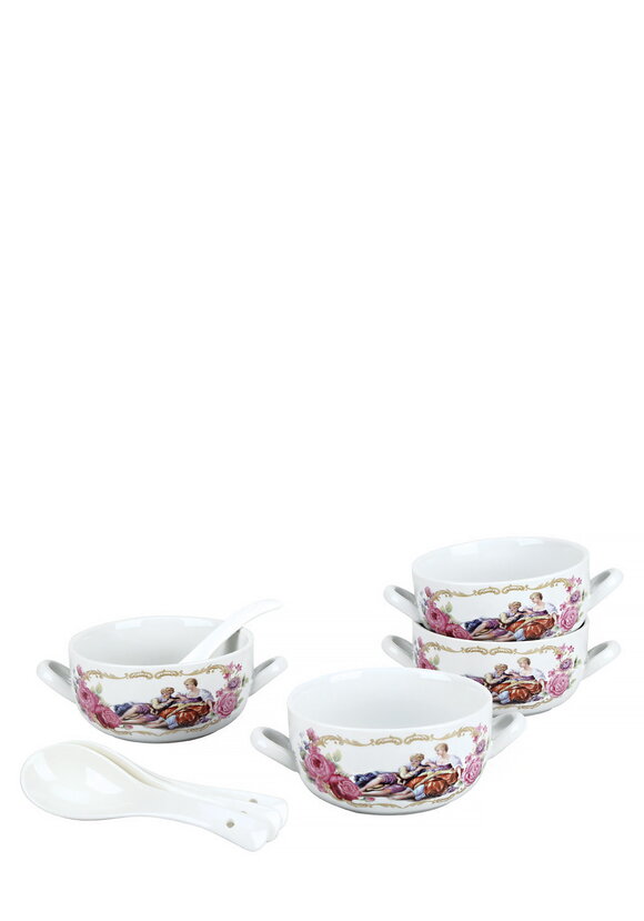 Набор фарфоровых бульонниц с ложками, 4 шт. шир.  580, рис. 4