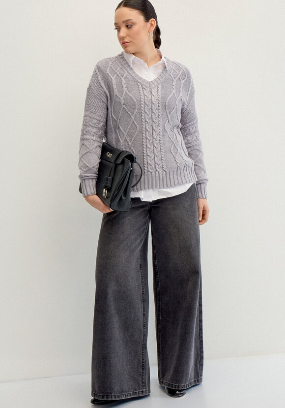 Джемпер женский с рисунком косы и араны шир.  580, рис. 7