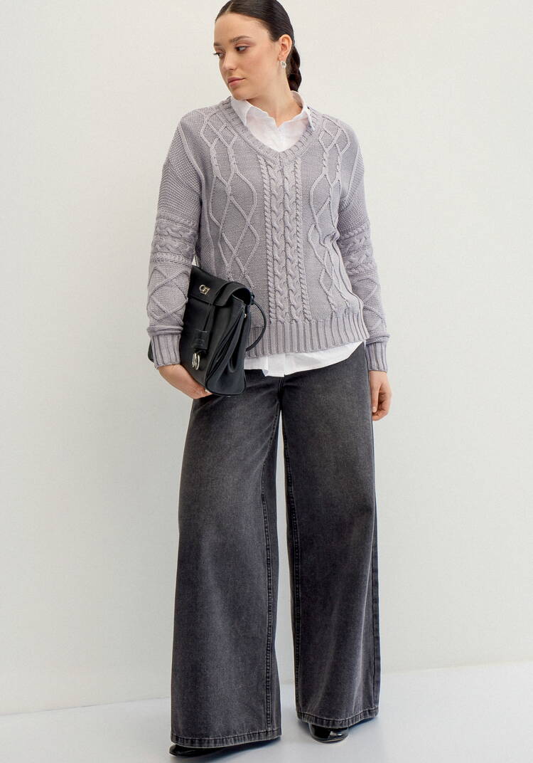 Джемпер женский с рисунком косы и араны шир.  750, рис. 7