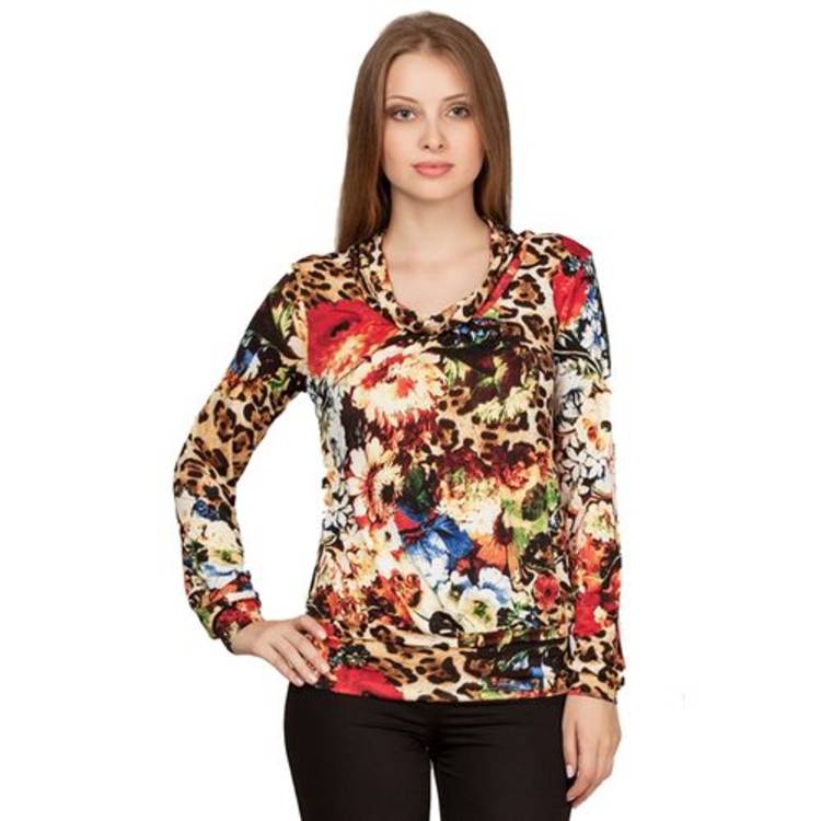 Яркая трикотажная блуза с цветочным принтом шир.  750, рис. 1