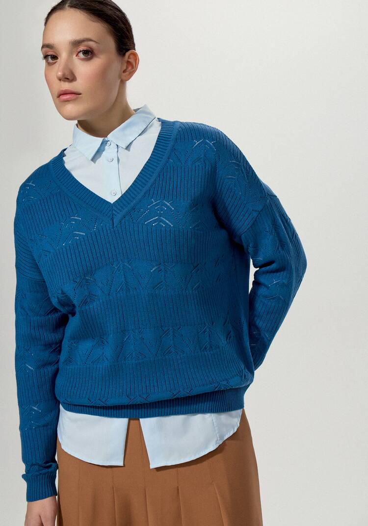 Джемпер с V-образным вырезом ажурный шир.  750, рис. 6