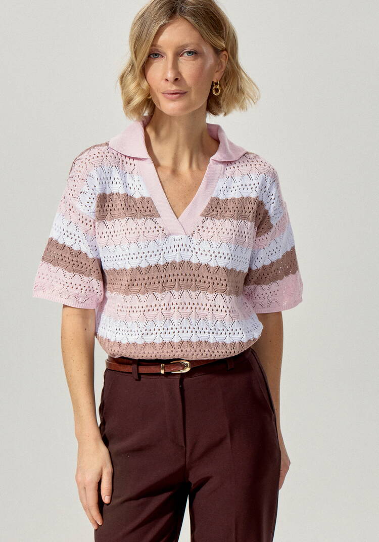 Джемпер-поло ажурный в полоску шир.  750, рис. 9