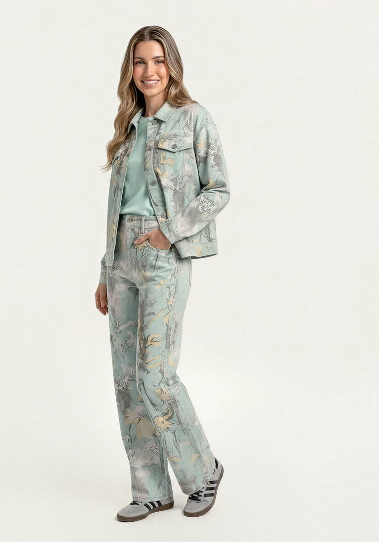 Джинсы прямого кроя с цветочными мотивами шир.  750, рис. 1