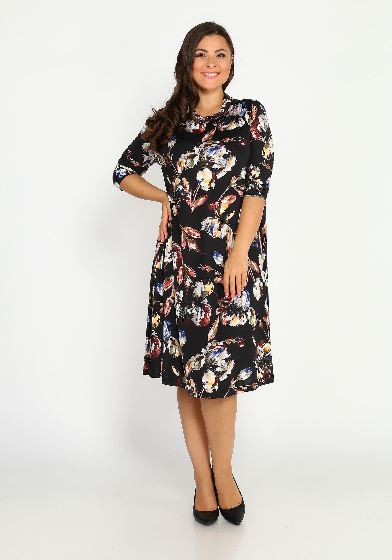 Платье свободное с воротником и принтом Синель, размер 48, цвет чёрный - фото 1