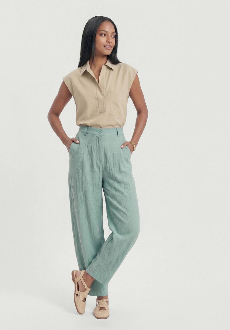 Брюки изо льна с поясом шир.  750, рис. 16