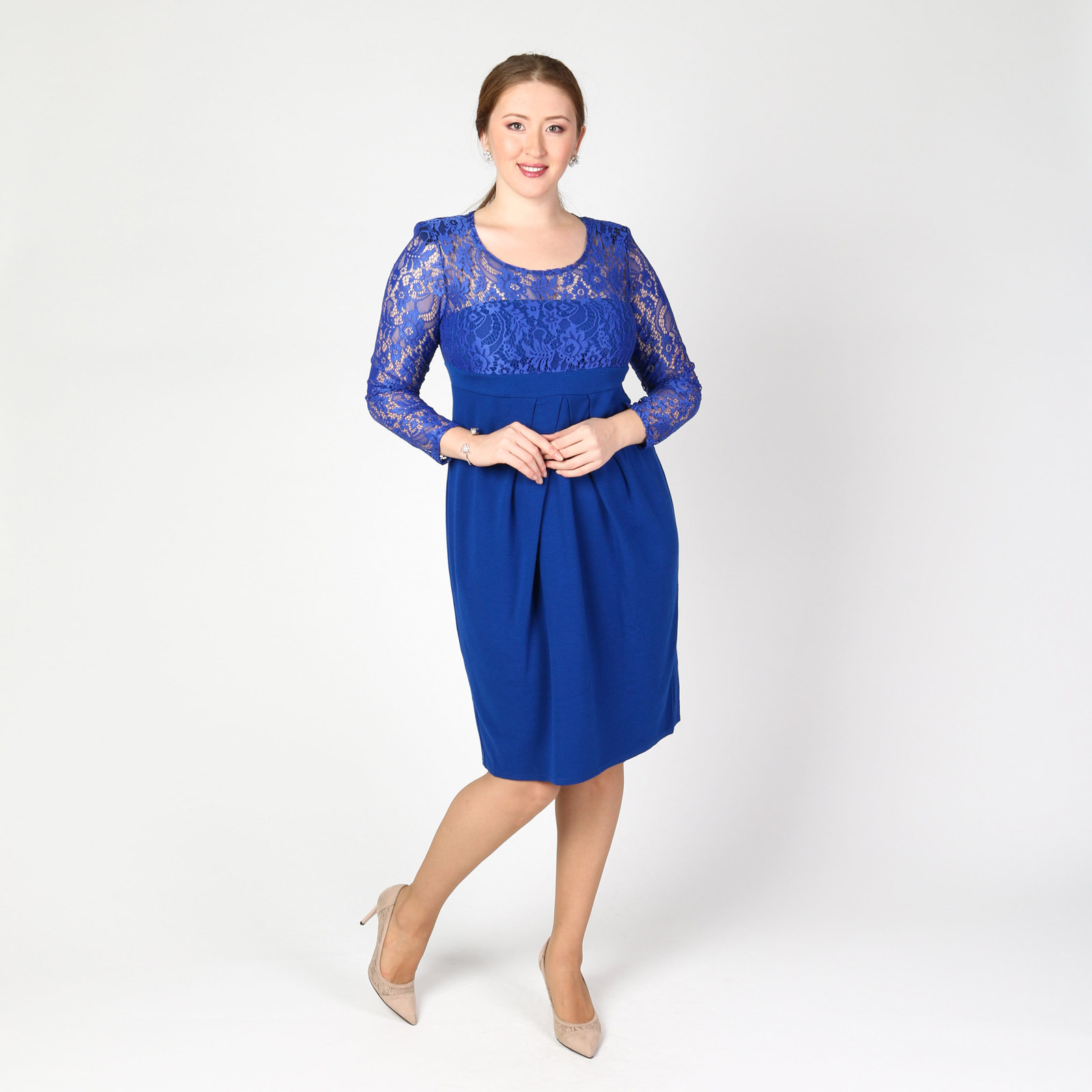 Платье с кружевной кокеткой Lina, размер 50, цвет синий - фото 1