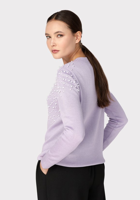 Джемпер с бусинами по плечу и низу изделия шир.  580, рис. 2