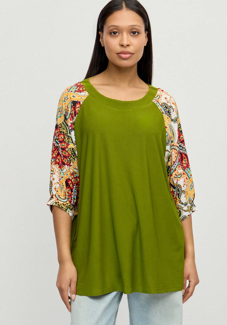 Блуза с цветными рукавами шир.  750, рис. 4