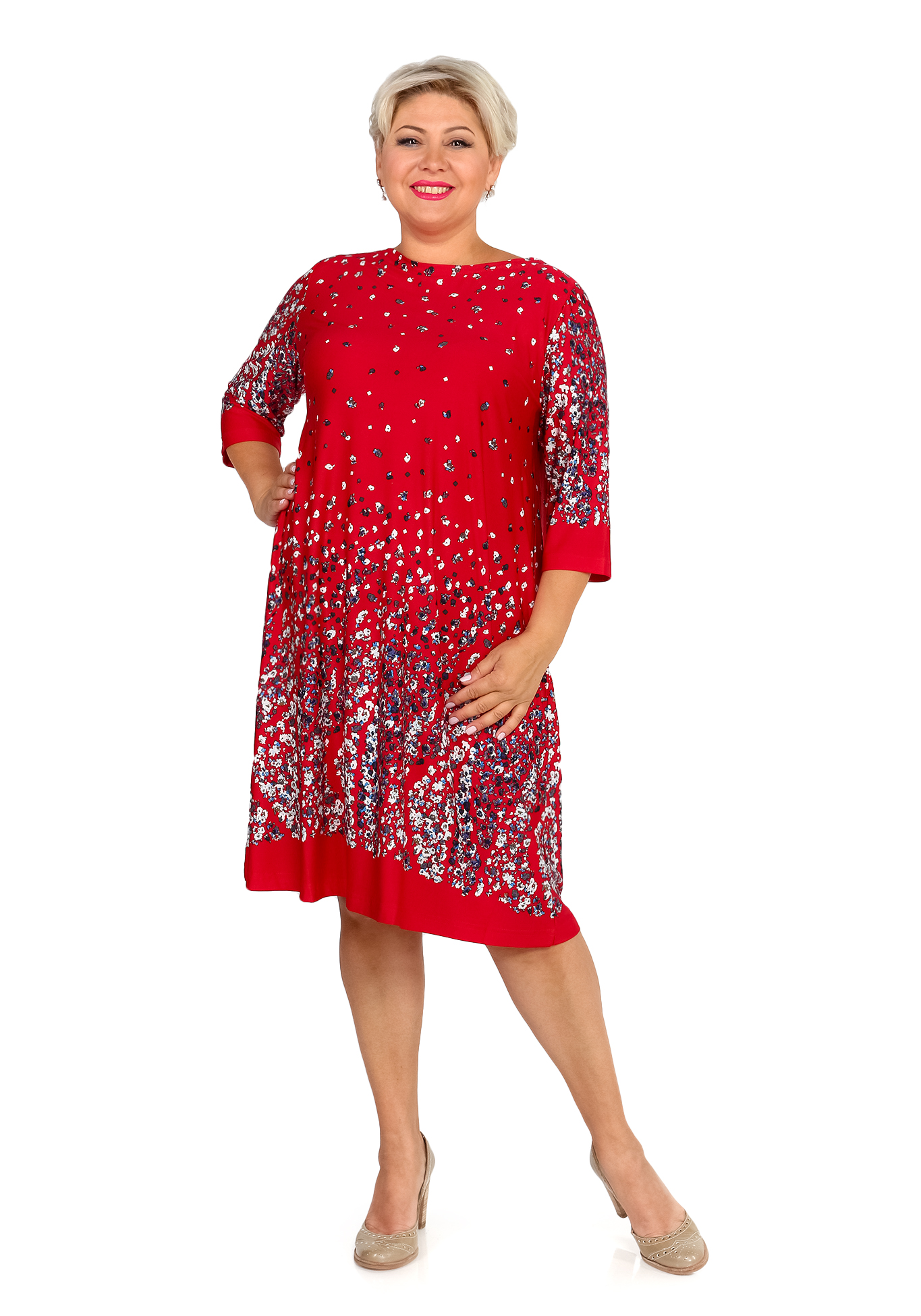Платье свободное с круглым вырезом Синель, размер 52, цвет малиновый - фото 1