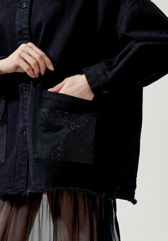 Джинсовая куртка со стразами на карманах шир.  580, рис. 30