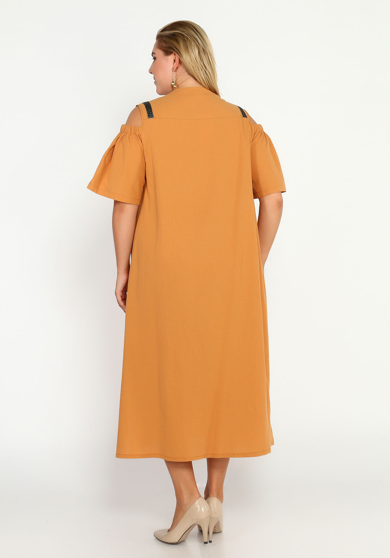Платье с фантазийным рукавом на пуговицах Elletto Life, размер 44, цвет бежевый - фото 8