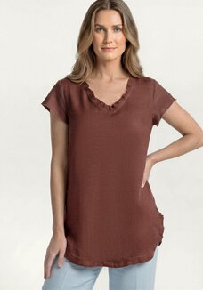 Топ изо льна с коротким рукавом и бахромой