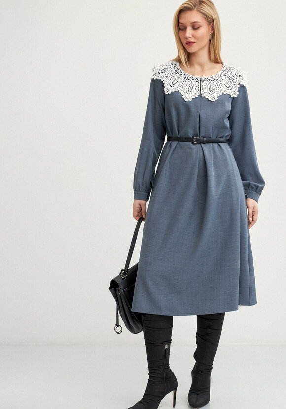 Платье свободного кроя с кружевным воротником шир.  580, рис. 18